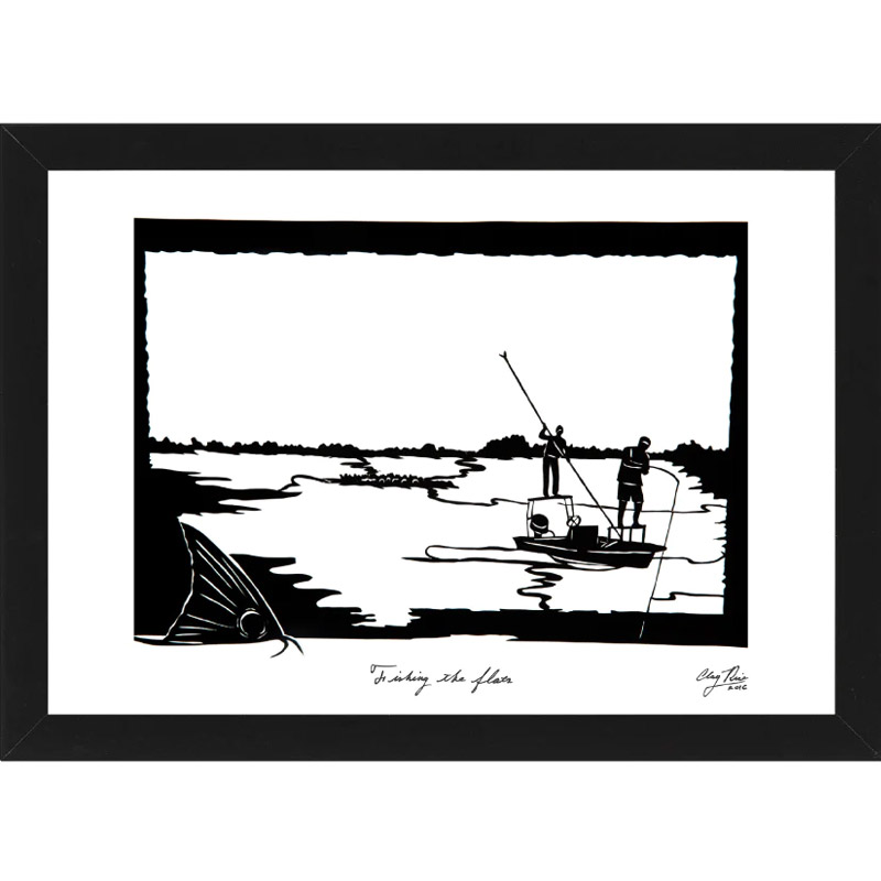 Fishing The Flats by silhouette artist Clay Rice Framed Print